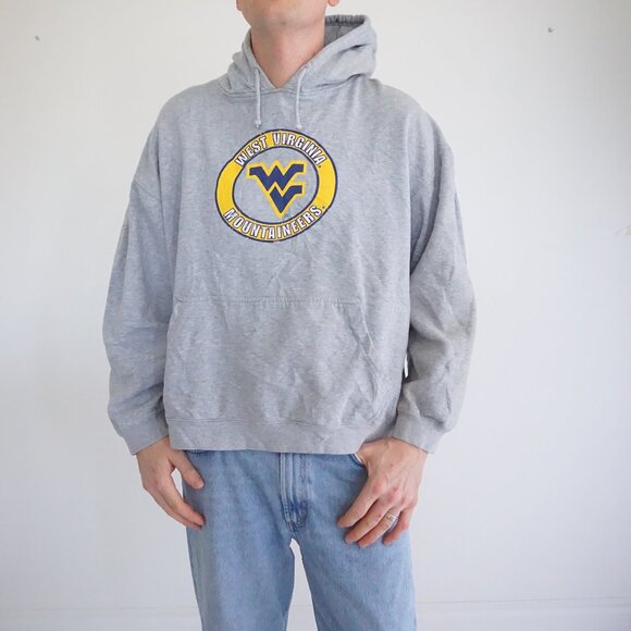 Vintage '90s NCAA West Virginia Mountaineers Gray Boxy Fit Hoodie Sweatshirt XL - Picture 1 of 9